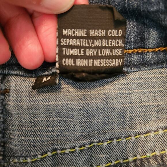 Y2K Denim Skirt Sz Medium Juniors Micro Mini Jean Rainbow Stitch Low Rise Blue - Picture 12 of 12